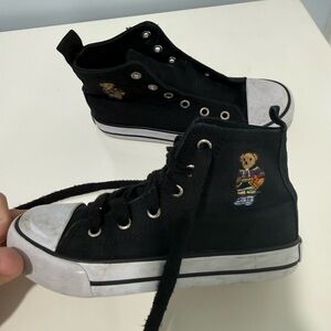 Polo Ralph Lauren Kids Black High-Top Canvas Sneakers with Bear Embroidery
